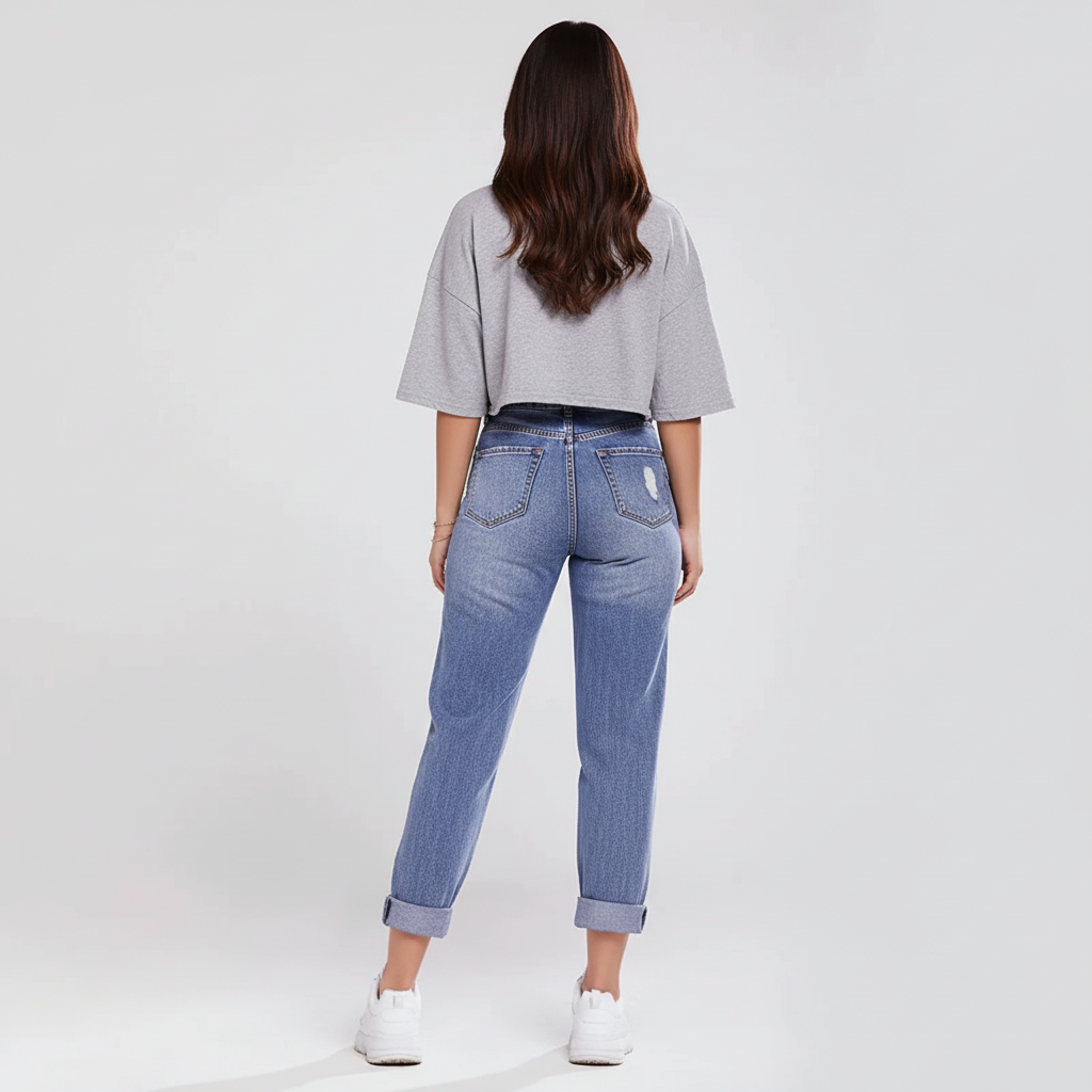 High-Waisted Butt-Lifting Casual Straight-Leg Denim Trousers