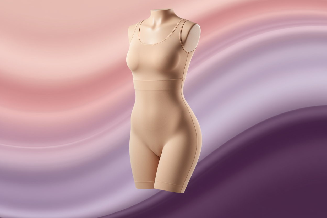 i want a colorful image backround that contains a combination of pink light purple and  a litle darker purple and in the middle i want a shapewear productposing